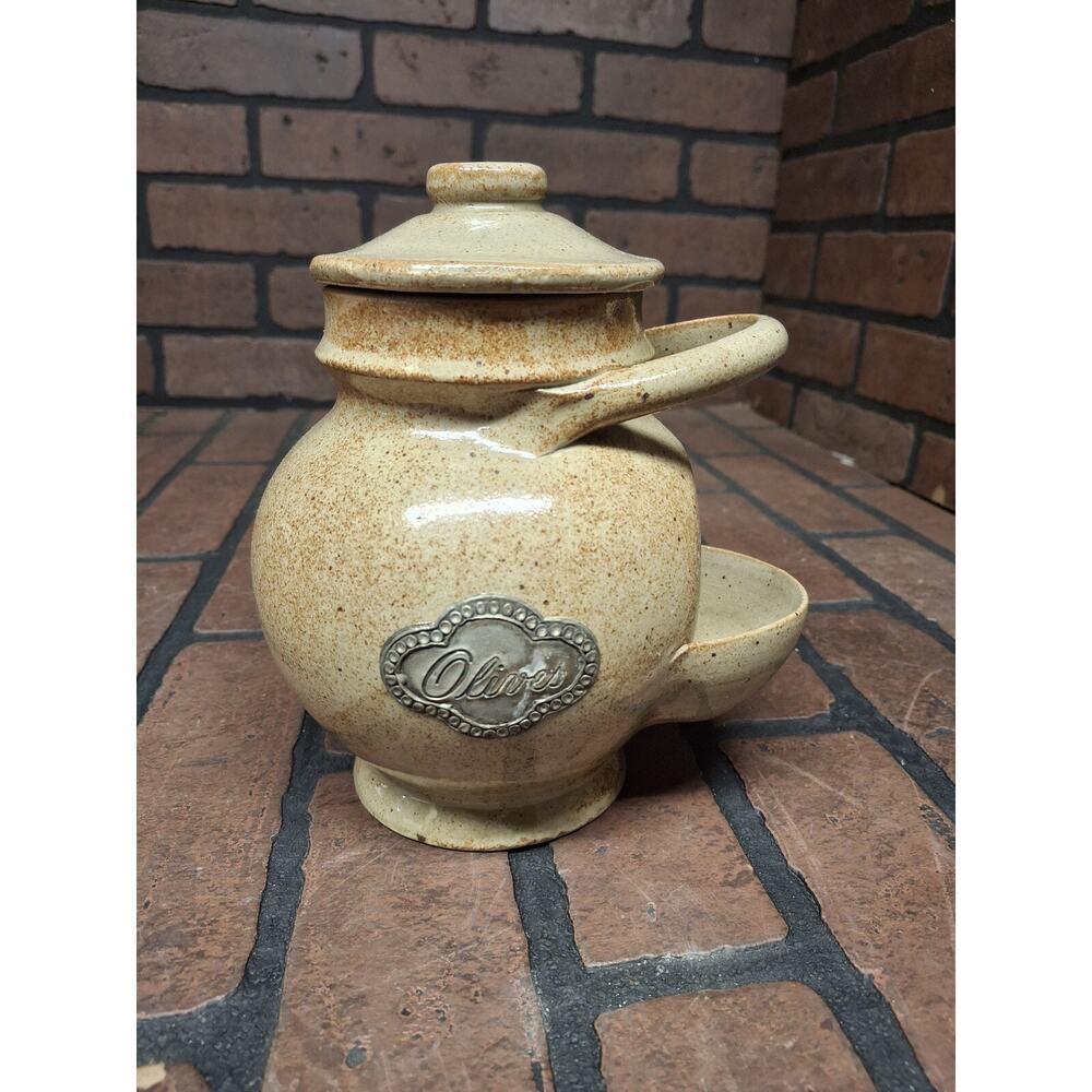 Vintage Etain Veritable Stoneware Olive Container